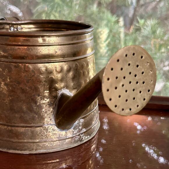 Vintage Hammered Brass Watering Can – 14” Long, Rustic Decor - Picture 6 of 15